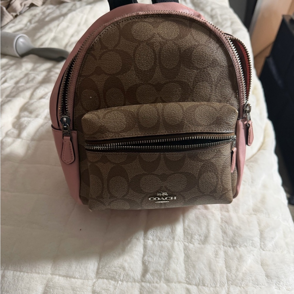 Coach Signature Brown and Pink Backpack